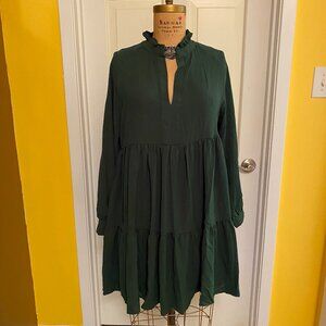 Dark Green tiered mini dress, M